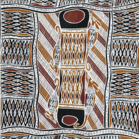 Aboriginal Bark Painting and Larraktifj from Yirrkala, northeast Arnhem Land